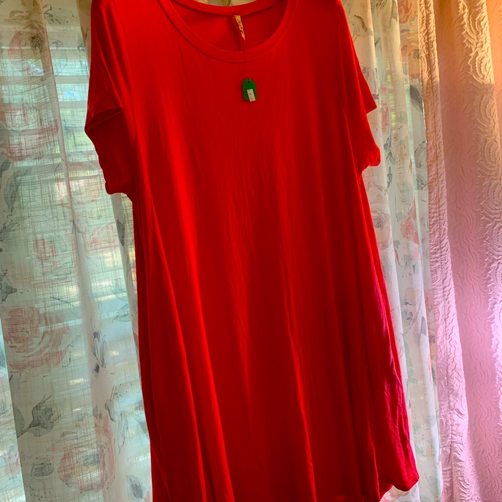 Deep Coral Beechware Dress 1X with cap sleeves